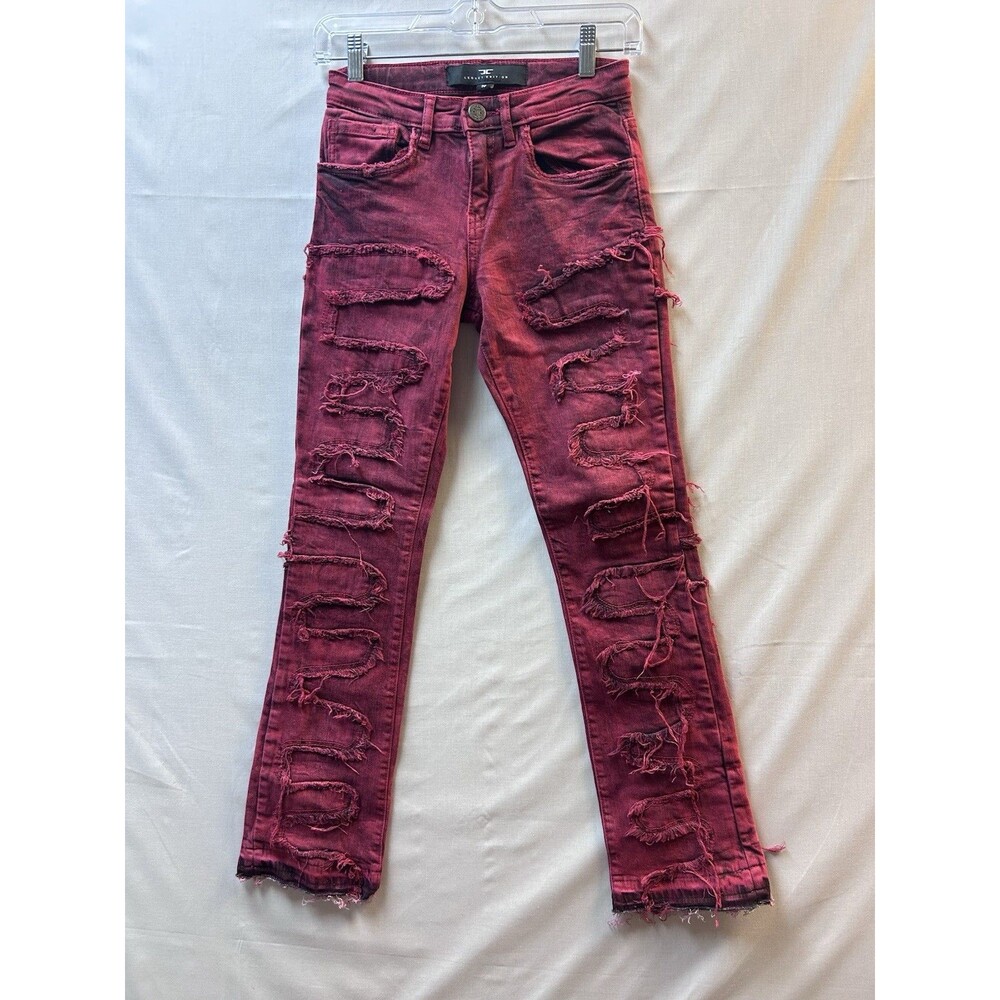 Jordan Craig Legacy Edition Stacked Red Denim Jeans Fray Punk Grunge Boys 10